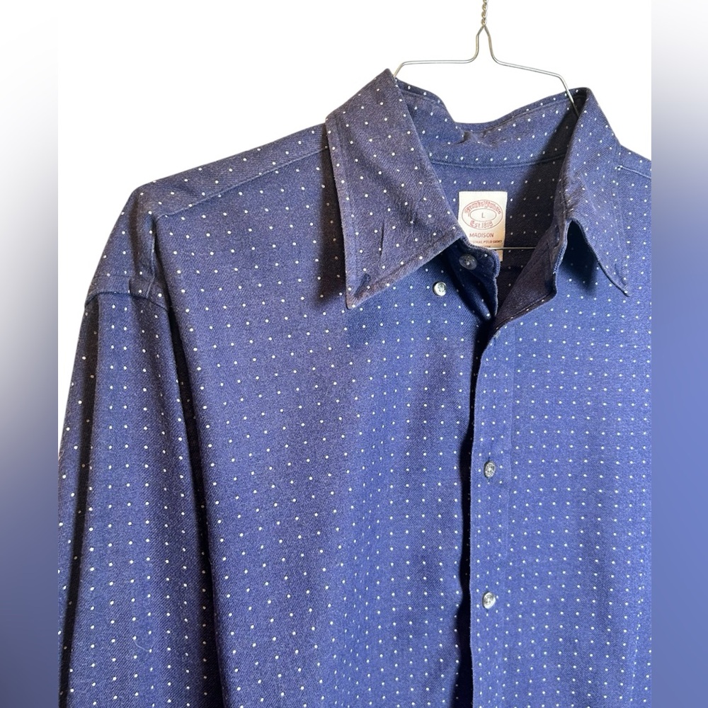 Brooks Brothers Blue With White Polka Dot Flannel Madison Fit Size Large - Picture 2 of 4